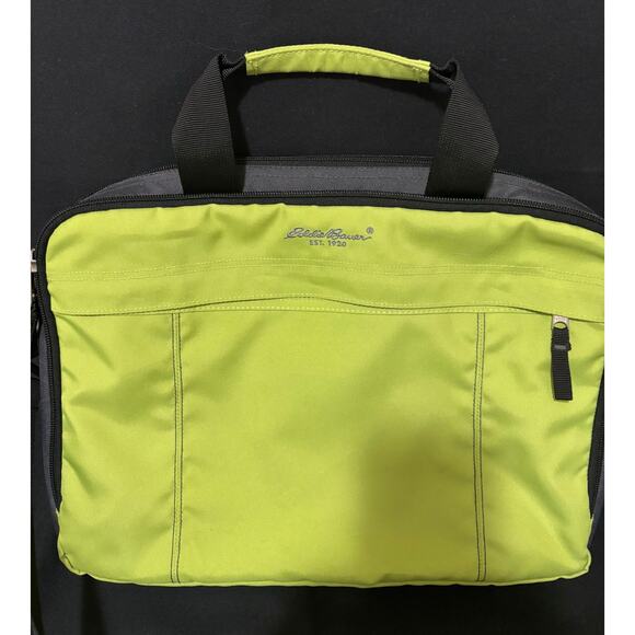 Eddie Bauer Messenger Laptop Bag Nylon Canvas Commuter Padded - Lime Green - Picture 2 of 7